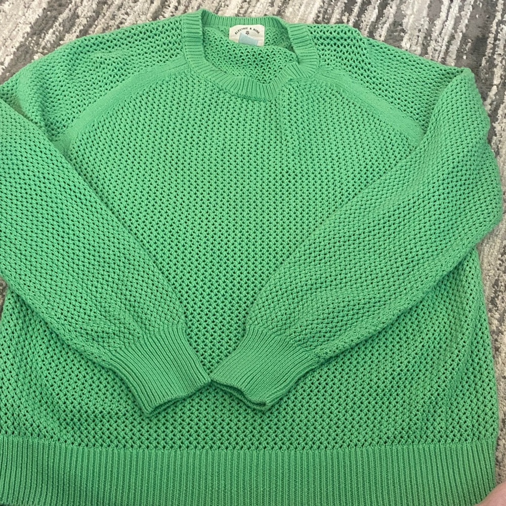 Electric & Rose Mint Green Open-Knit Crewneck Sweater